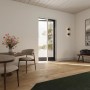 Weiße Insektenschutztür Plissee von Cocoon Home Concepts im Wohnraum.