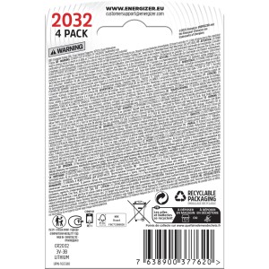 Energizer CR2032 Lithium Knopfzellen 4er-Pack für elektronische Geräte.