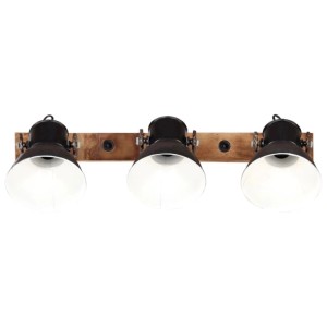 Schwarze Industrie-Wandlampe mit drei Lampenschirmen aus Eisen und Mangoholz.