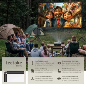 Tectake Beamer Leinwand Cinema Für 4K  Hd  Ultra Hd und Full Hd  Gain Faktor 0 7 Mit Standfesten  Klappbaren Stativen  265 x 150 cm Weiß