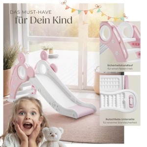 Tectake Kinderrutsche Joy Ab 2 Jahren Mit Basketballkorb  128 x 66 50 x 67 50 cm Pink