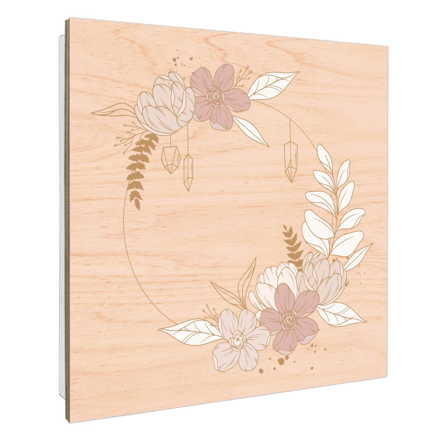 Banjado Schlüsselbox aus Holz, 30x30cm, weiß mit floralem Kranz. Schlüsselkasten für 50 Schlüssel.