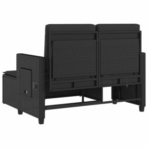 Verstellbare, schwarze VidaXL Gartenbank aus Poly Rattan mit Kissen, Rückenansicht.