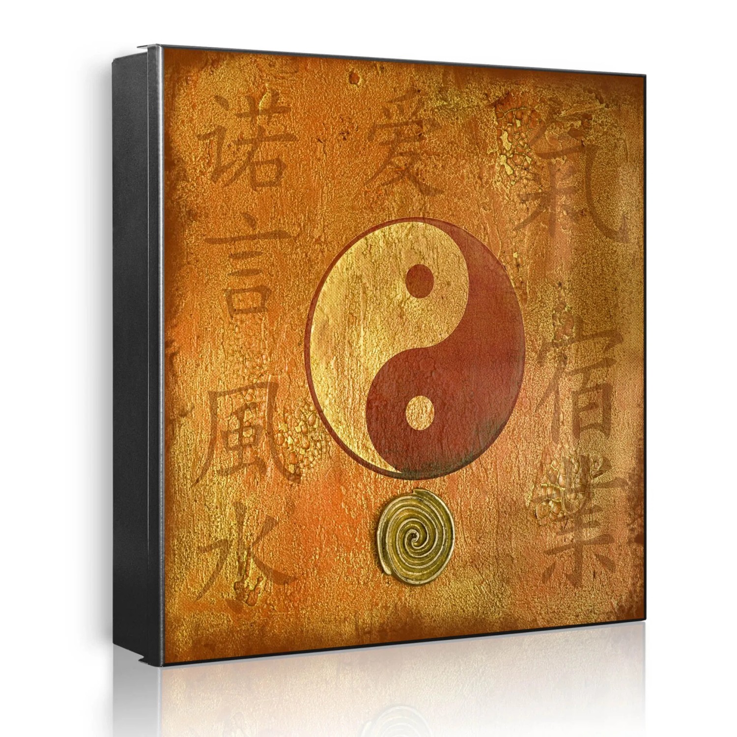 Banjado Großer Schlüsselkasten Metall 30x30cm Schwarz Scharnier Links 50 Haken Beschreibbar Magnetisch Motiv Yin Yang