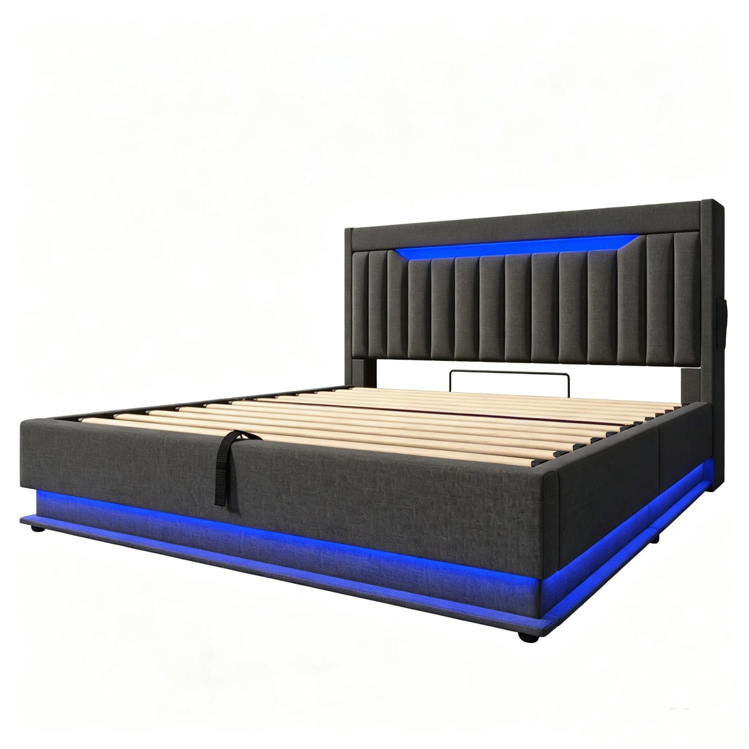 okwish Polsterbett 140x200cm mit LED Stauraum Einzelbett Grau mit Matratze