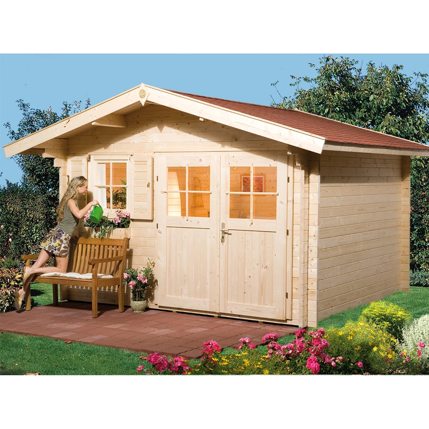 weka Gartenhaus Verona B natur 340 x 300 cm, Vordach 60 cm günstig online kaufen