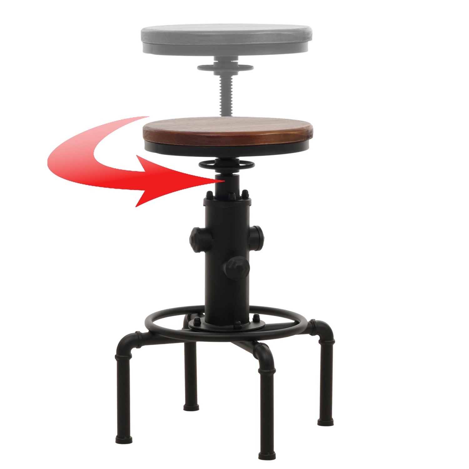 Höhenverstellbarer, brauner MCW Barhocker N23 im 2er-Set mit Fußablage.