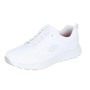 Weiße Skechers Beja Nampa Damen Arbeitsschuhe O1 mit elastischen Schnürsenkeln und rutschhemmender Sohle.