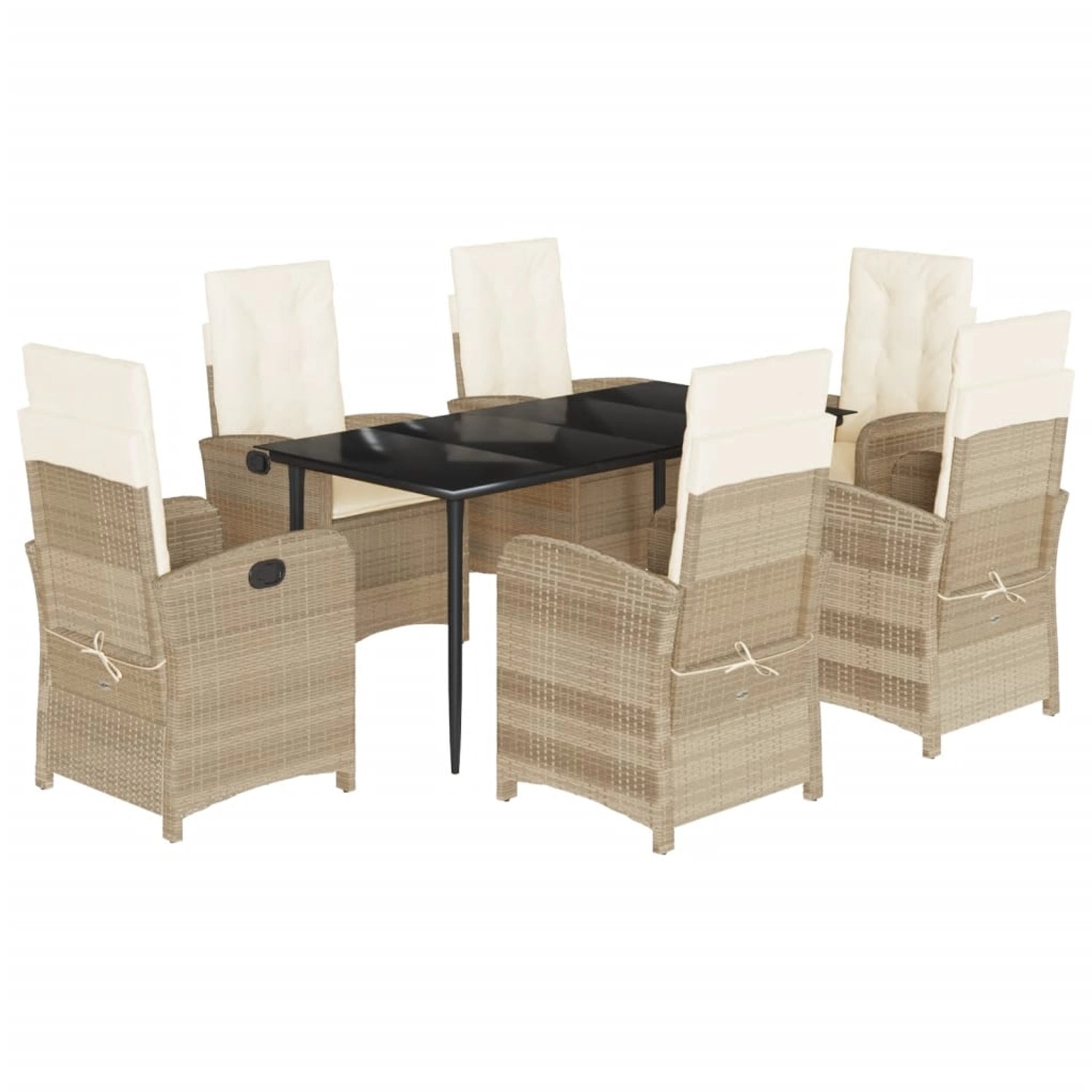 vidaXL 7-Tlg Garten-Essgruppe mit Kissen Beige Poly Rattan 3212376 günstig online kaufen