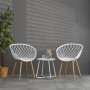 Homestyle4u Gartenstuhl 2er Set, weiße Kunststoffstühle mit Holzoptik Beinen und kleinem Tisch.