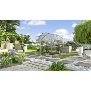 Vitavia Gewächshaus Kapitol 5000 aus Alu mit ESG/HKP Verglasung im Garten.