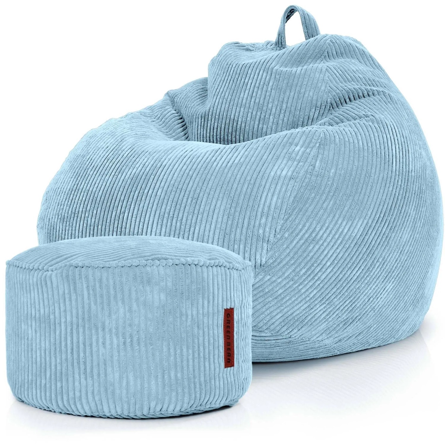 Green Bean Sitzpouf 2er Set Scoop + Pouf 90 x 90 x 110 cm Cord Waschbarer Bezug Hellblau
