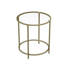 Vasagle Beistelltisch mit Hartglasplatte, Ø 50 cm, goldfarbenes Gestell.