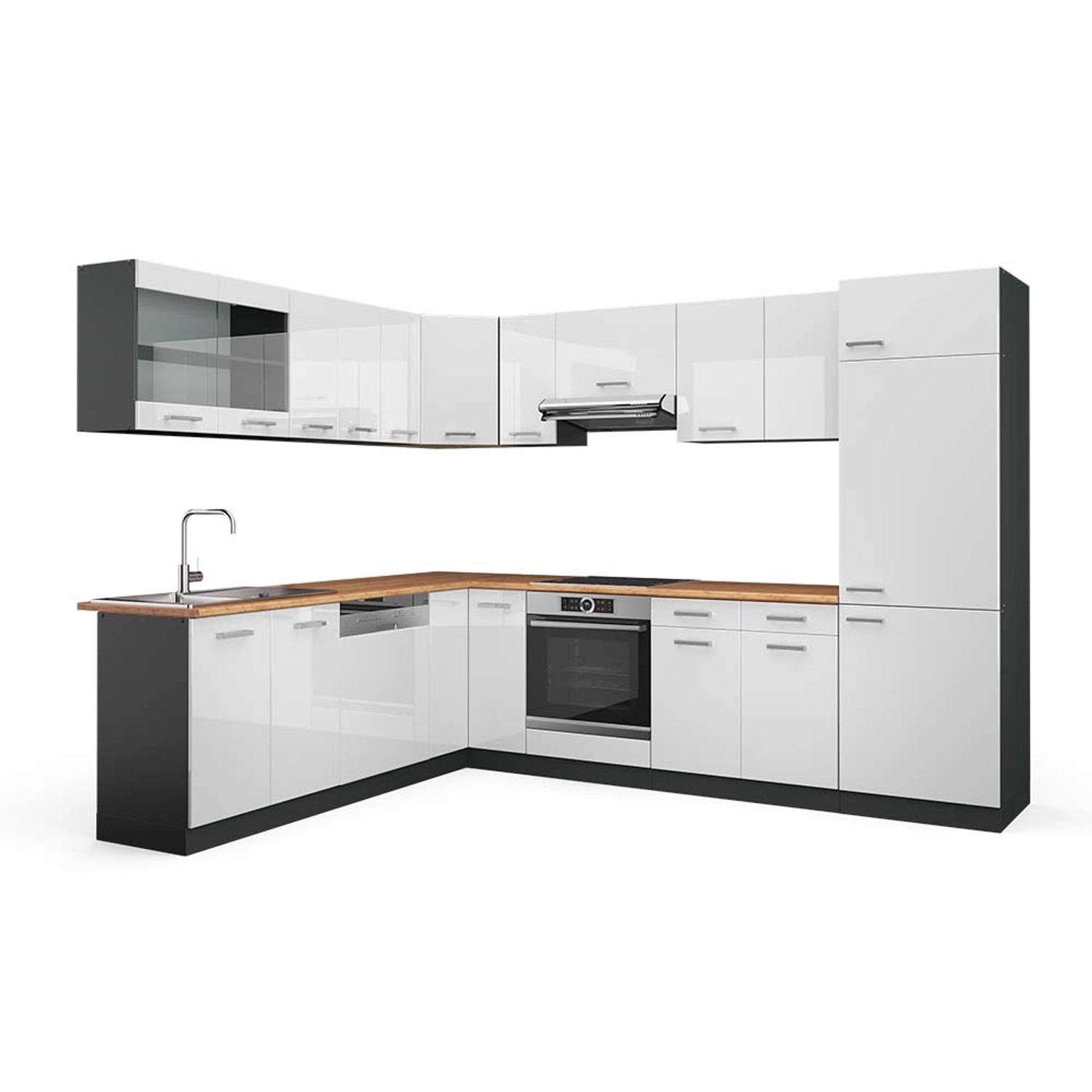 Vicco R-Line Eckküche Weiß Hochglanz/Anthrazit 227 x 287 cm AP Eiche günstig online kaufen