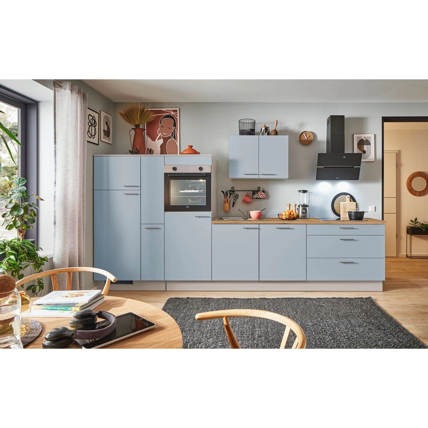 pino Küchenzeile 340 cm Pastellblau Anschlag,inks 1 Geräte-, 1 Apothekersch günstig online kaufen