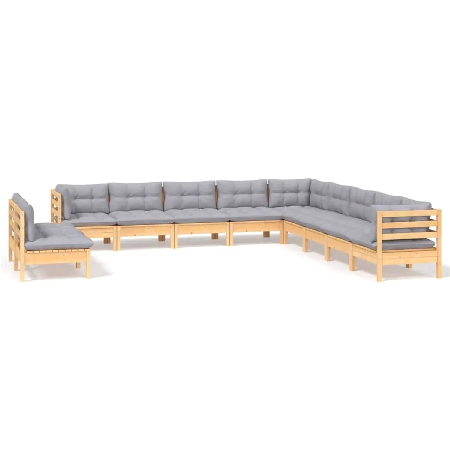 vidaXL 11-Tlg Garten-Lounge-Set mit Grauen Kissen Massivholz Kiefer 3096850 günstig online kaufen
