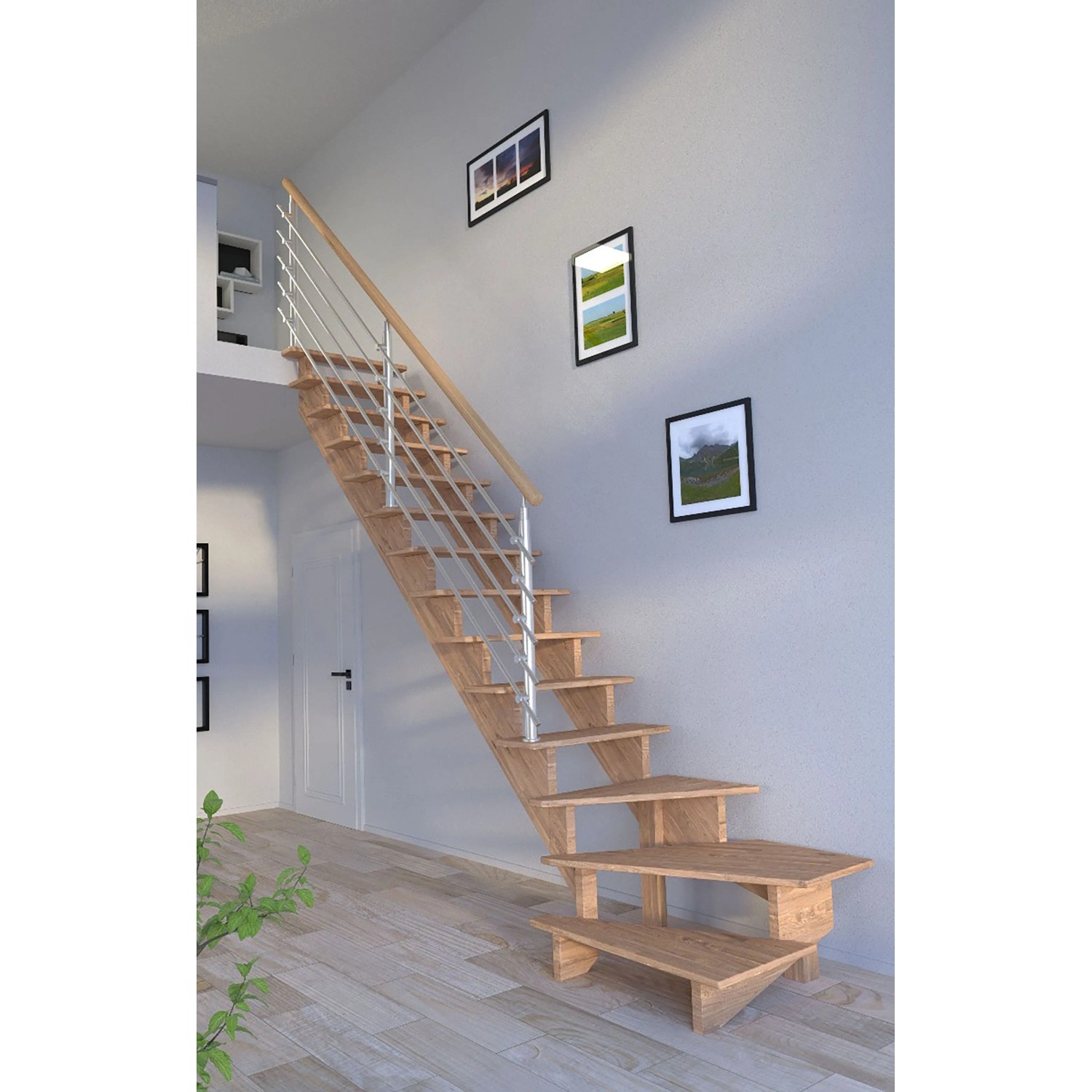 Treppe Lindos Eiche Gewendelt L 100 cm Design-Geländer-Edelstahl FSC® günstig online kaufen