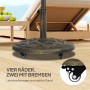 Bronzefarbener Outsunny Sonnenschirmständer aus Harz und Metall mit Rollen und geflochtenem Muster.