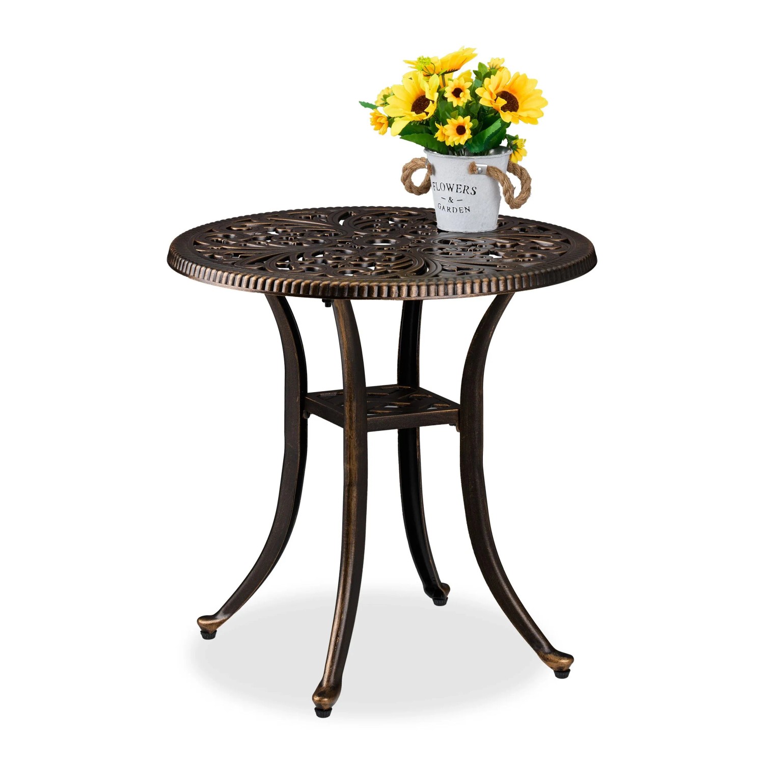 Relaxdays Gartentisch Aluminiumguss Schwarz Bronze Rostfrei 53 cm x 53 cm