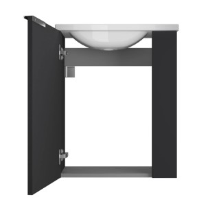 Badmobil Sanna Badmöbel-Set, 50cm, Anthrazit mit offenem Unterschrank und Mineralgussbecken.