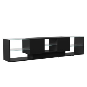 PXloue TV Schrank 200x35x45cm mit Stauraum und Verstellbaren LED Schwarz