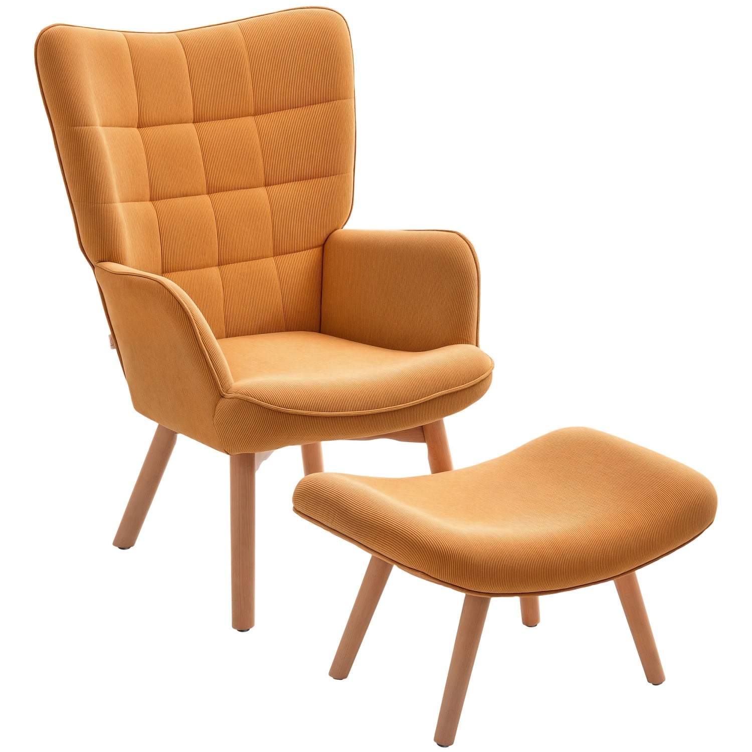HOMCOM Ohrensessel mit Hocker Kord Braun 72L x 80B x 101H cm