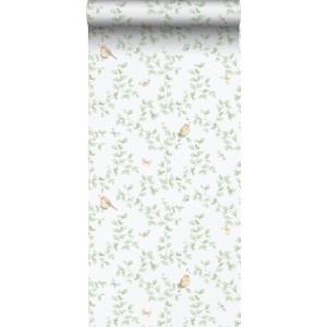 Sanders & Sanders Tapete Blumen und Vögel Hellgrün und Weiß 53 cm x 10.05 m