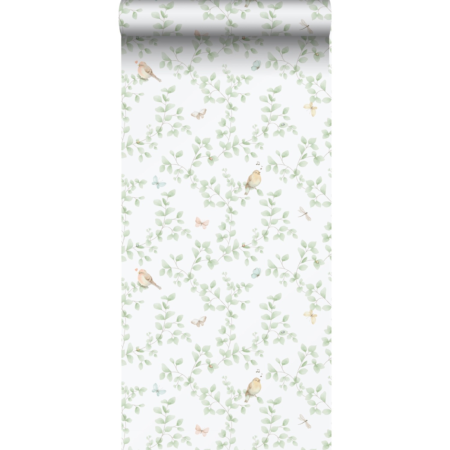 Sanders & Sanders Tapete Blumen und Vögel Hellgrün und Weiß 53 cm x 10.05 m günstig online kaufen
