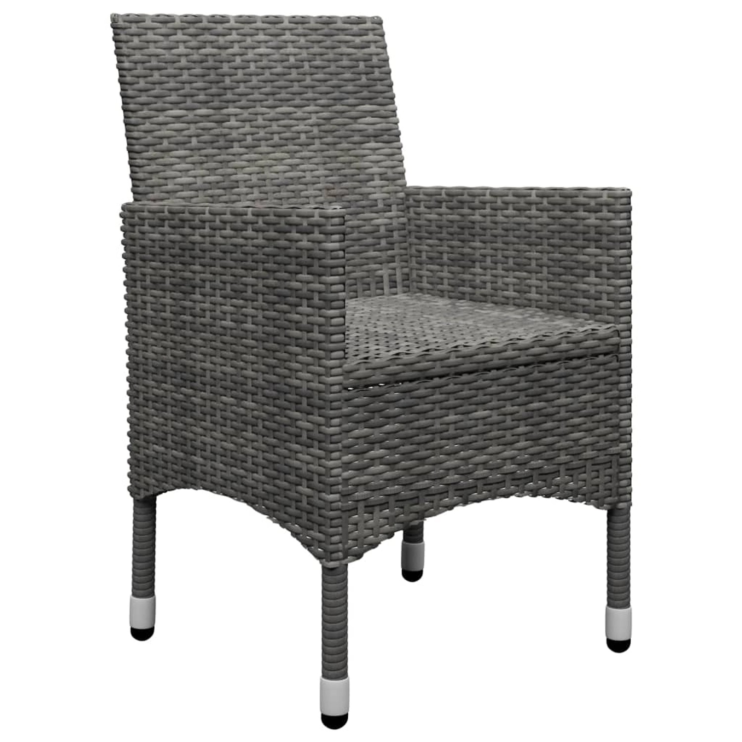 Grauer Sessel aus Polyrattan für die Garten-Essgruppe, Teil der vidaXL Gartenmöbel.