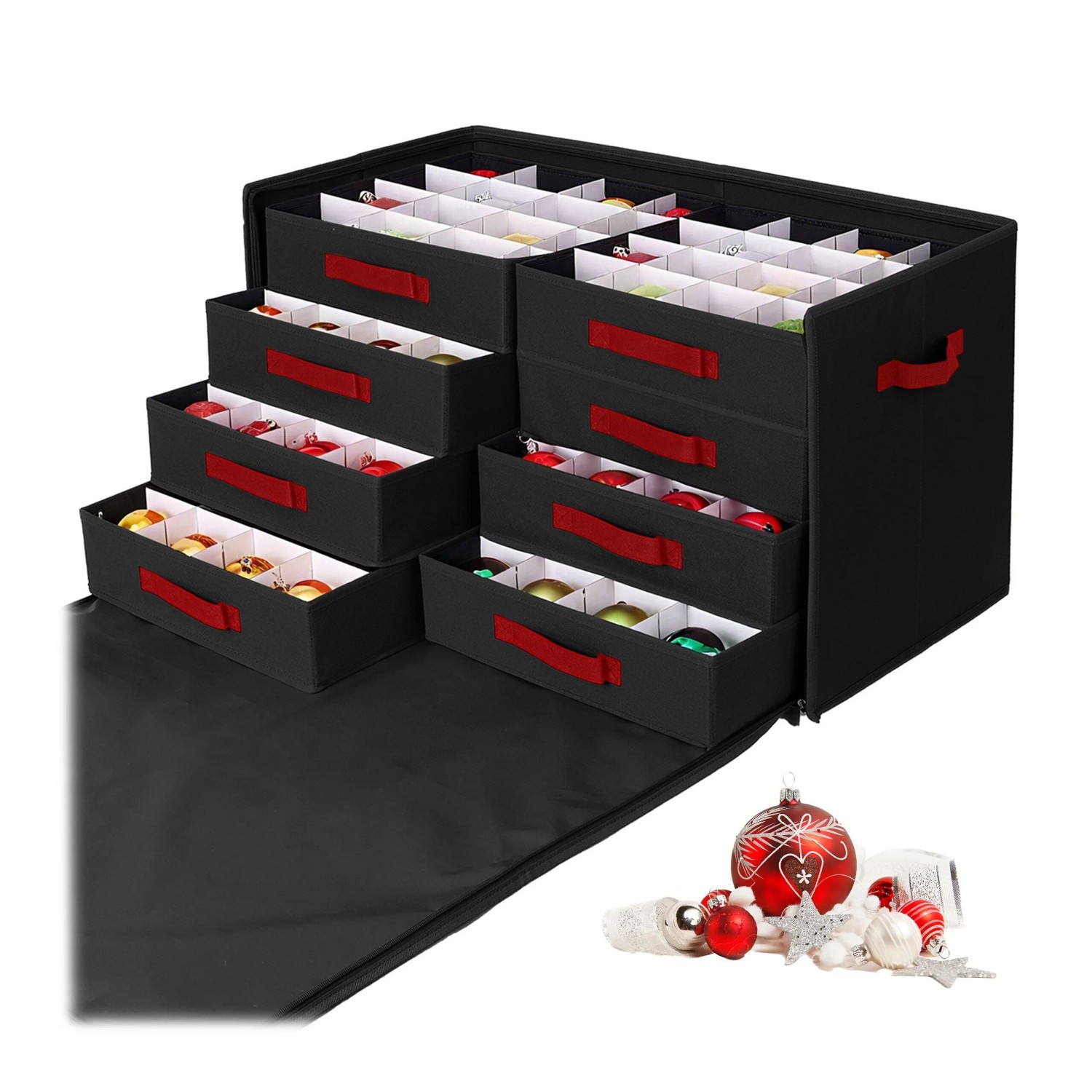 Relaxdays Weihnachtskugel Aufbewahrungsbox Polyester Schwarz mit Schubladen 40 cm x 73 cm x 36,5 cm 4,2 kg