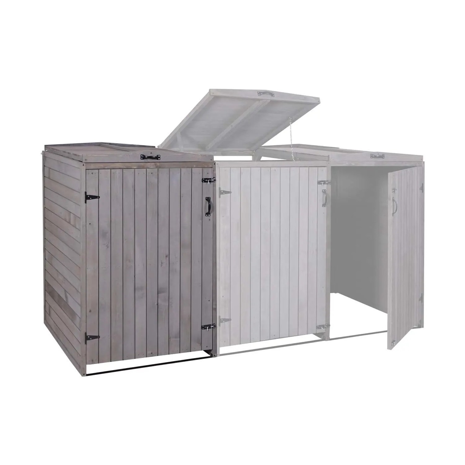 Proregal XL Mülltonnenverkleidung aus anthrazit-grauem Tannenholz, modular erweiterbar, mit Deckel und Tür.
