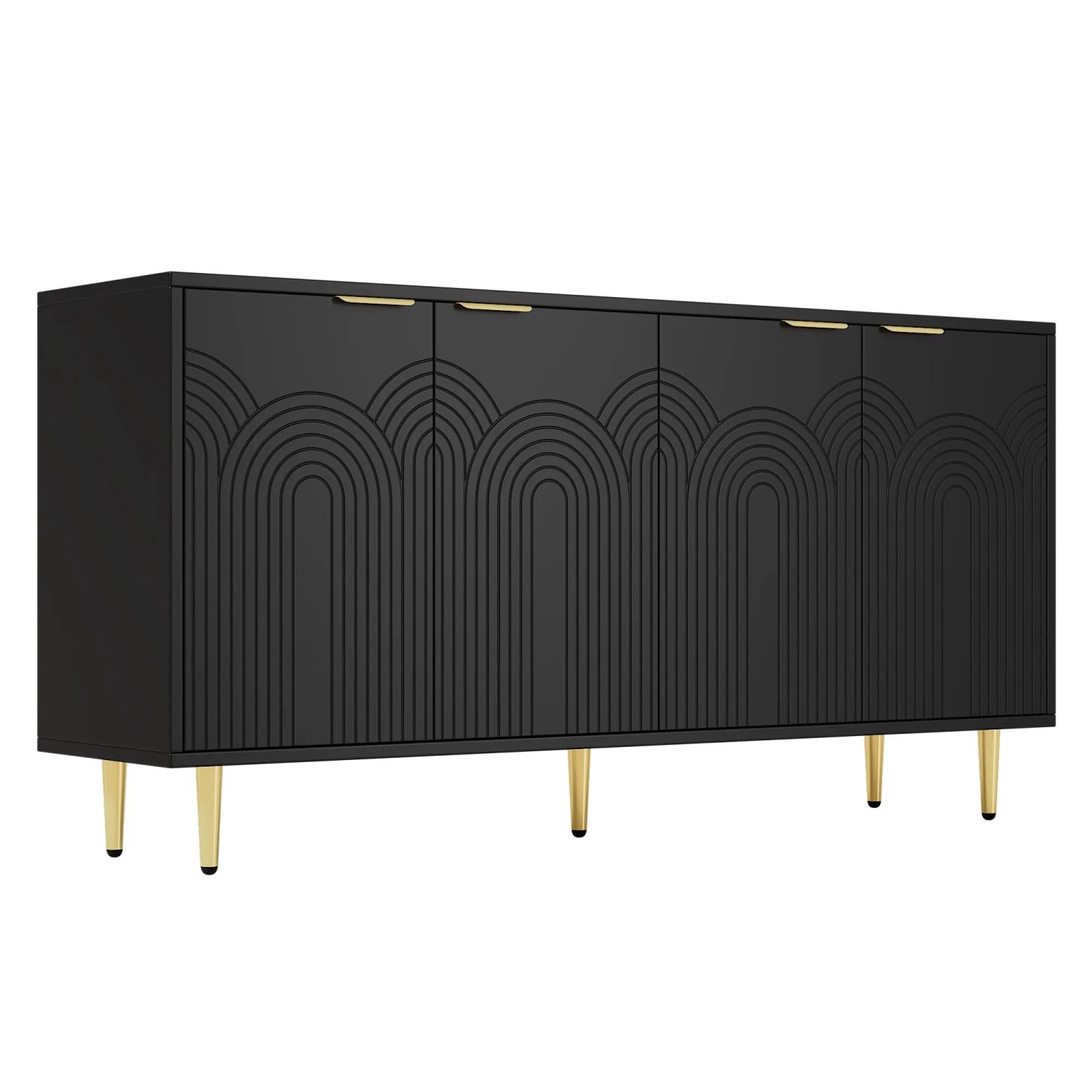 okwish Sideboard mit 4 Türen Wohnzimmer 160x80x40cm Schwarz