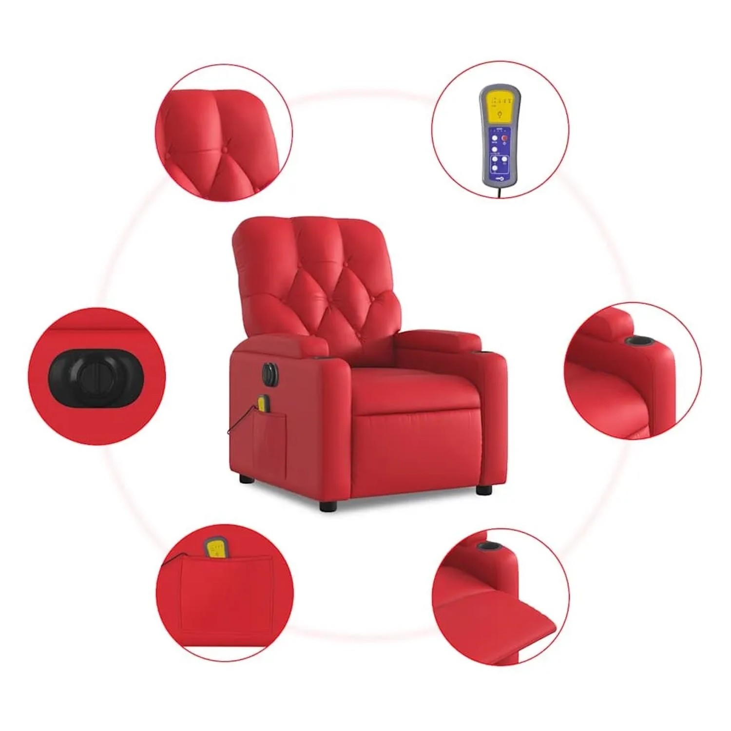 vidaXL Massagesessel Elektrisch Rot Kunstleder 3204770_8