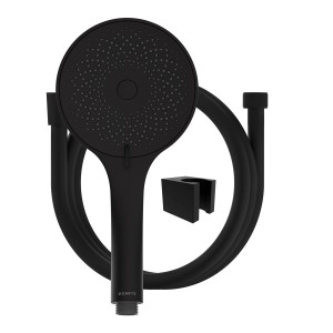 Schütte Handbrause-Set Raven, schwarz matt, mit Brauseschlauch und Halterung.