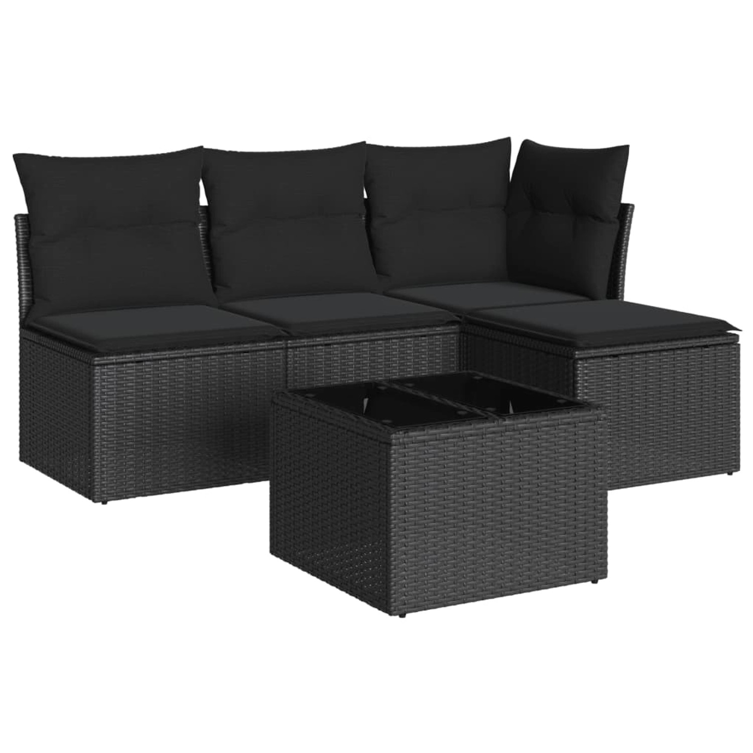 vidaXL 5-tlg Garten-Sofagarnitur mit Kissen Schwarz Poly Rattan Modell 33