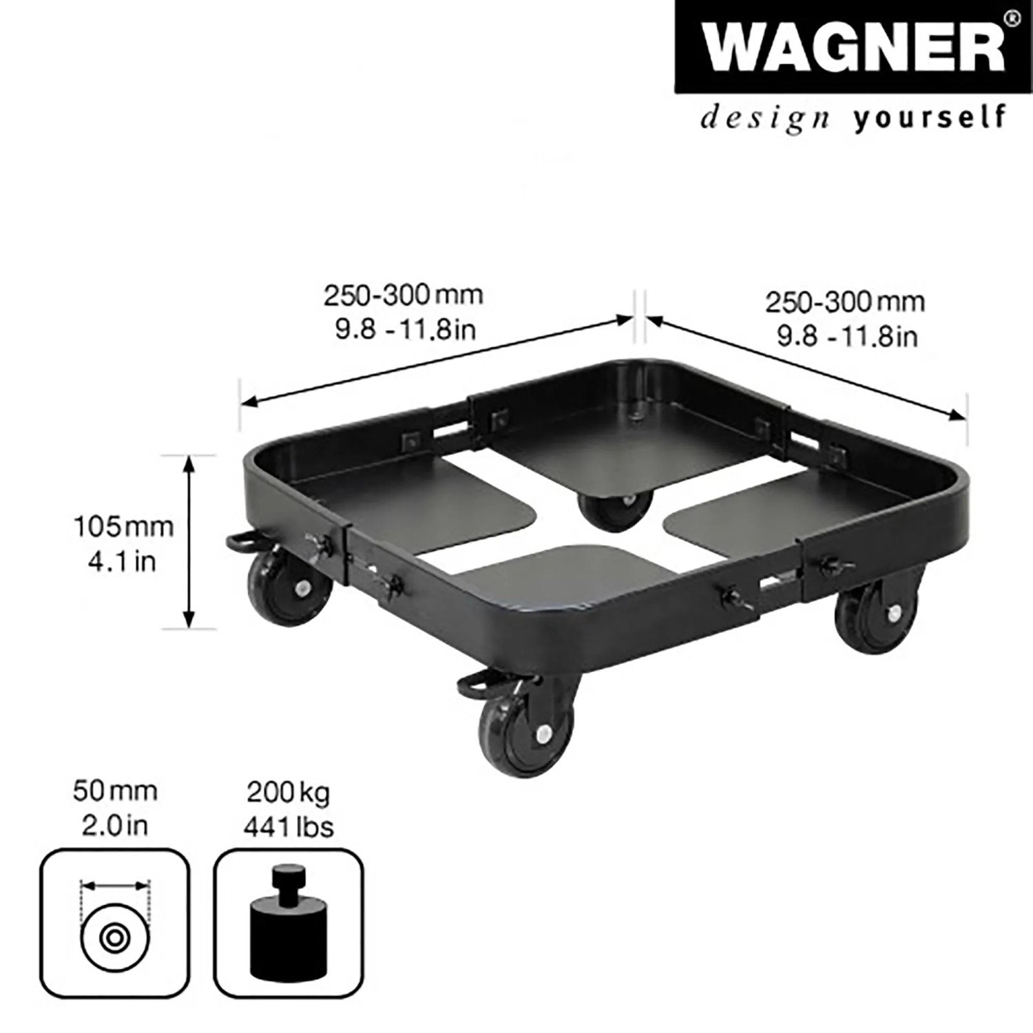 Wagner Pflanzenroller Sun City, schwarz, ausziehbar von 250-300mm, mit Rollen und Feststellbremse.