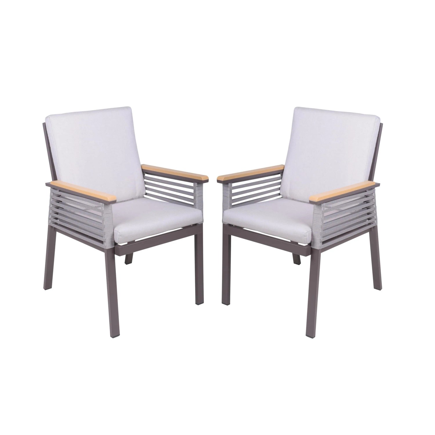 DELUKE Gartenstuhl 2er Set JASPER Aluminium Seilbespannung Hellgrau Gartenstühle Wetterfest Essstühle Outdoor Terrasse