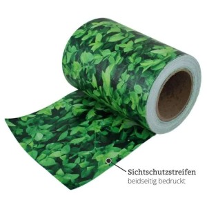Galaflor PVC Sichtschutzstreifen Buchsbaum-Optik, 20m Rolle, grün, beidseitig bedruckt für Doppelstabmattenzaun.