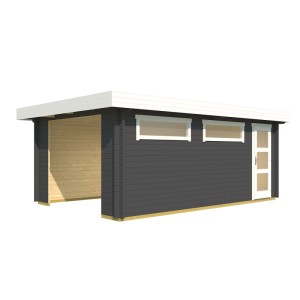 Moderne, carbongraue Lasita Garage Canberra (360x540cm) mit Eingangstür und Milchglasfenstern.