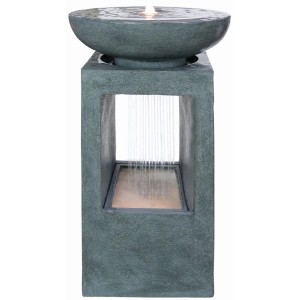 Silex Kunststeinbrunnen Dublin, Gartenbrunnen aus Polyresin mit LED, 44x44x84cm.