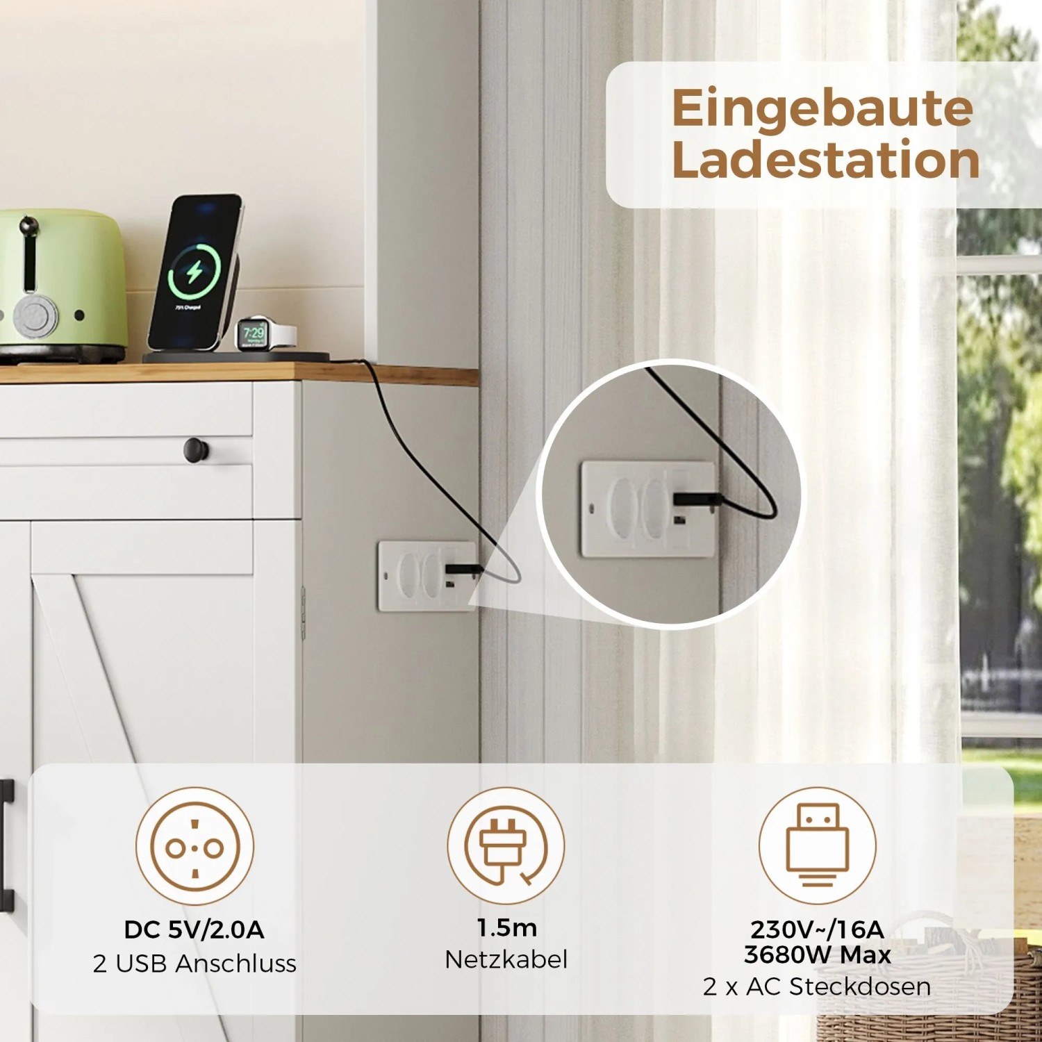 Merax Küchenschrank 180x100x40 cm LED Steckdosen Ausziehbarer Organizer Türablage_7