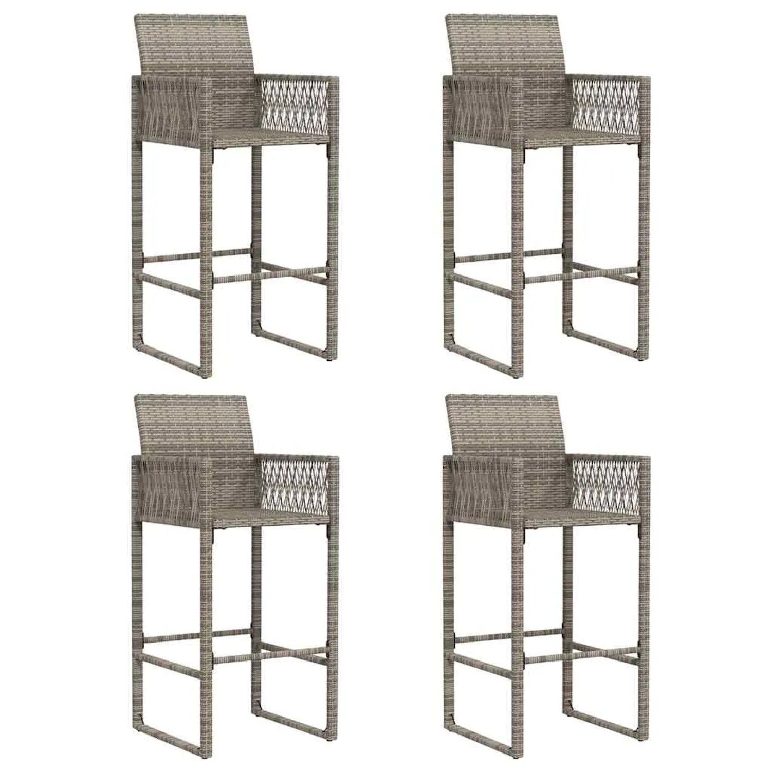 vidaXL Gartenbar-Set, 5-teilig, grau, Rattan, Akazie. Barhocker mit Rückenlehne und Tisch für Gartenmöbel.