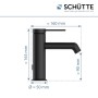 Schwarze, matte Schütte Waschtischarmatur Los Angeles mit Maßangaben.
