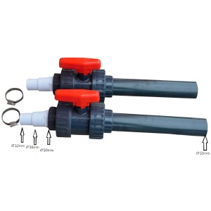 Kwad Pool Schlauchanschluss-Set mit Kugelhähnen und Zubehör für Wärmepumpen.