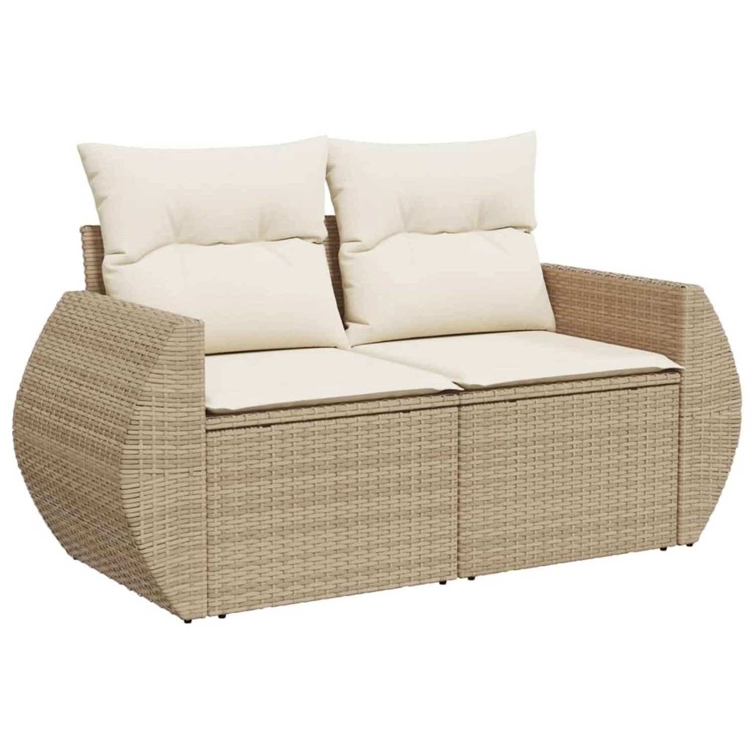 Beige 6-tlg. vidaXL Garten-Sofagarnitur aus Rattan mit cremefarbenen Kissen.