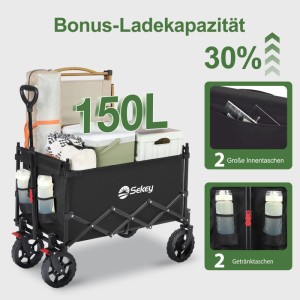 Sekey XXL Bollerwagen, faltbar, 150L, schwarz, für Camping & Freizeit.