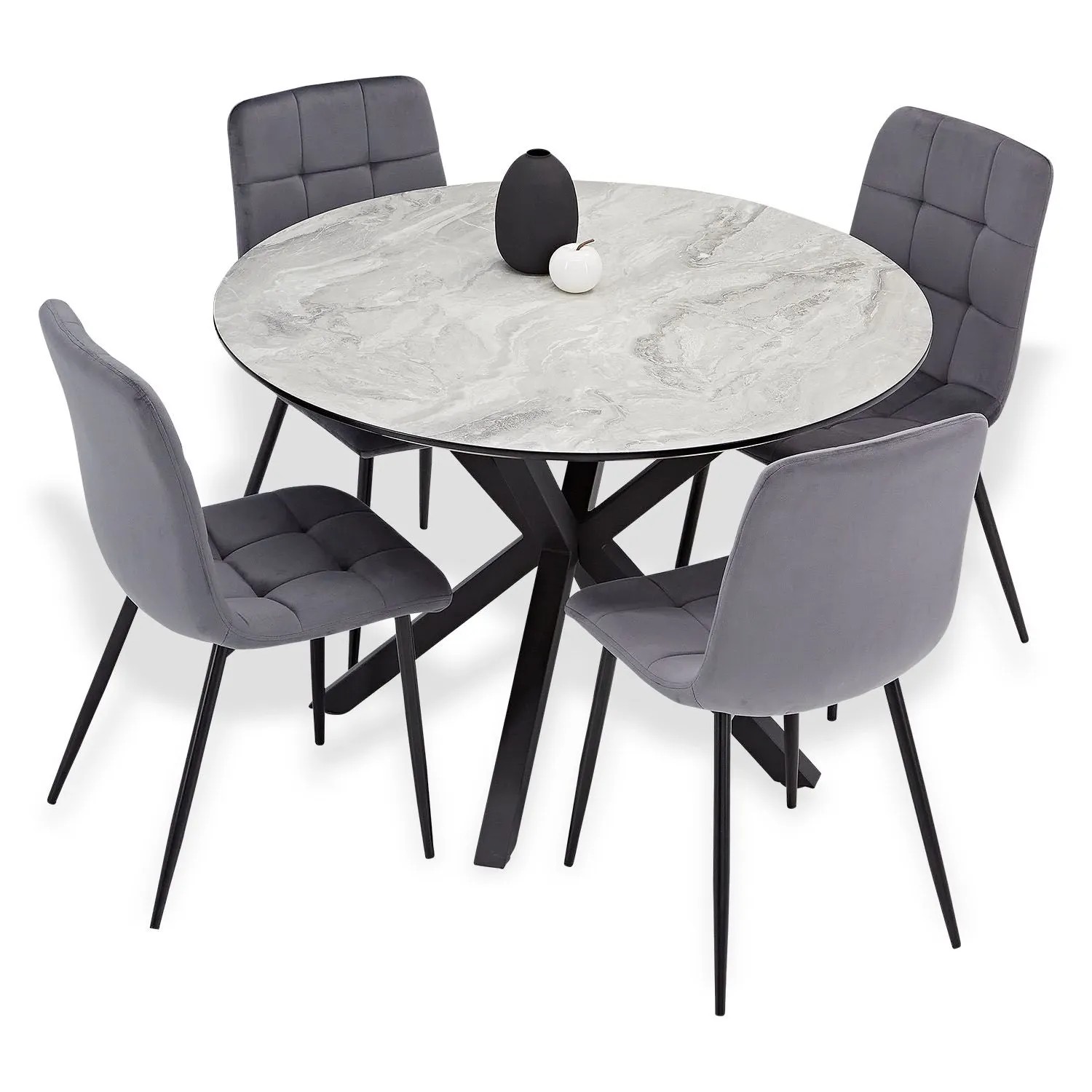 Homestyle4u Esstisch mit 4 Polsterstühlen Samt Essgruppe 3086