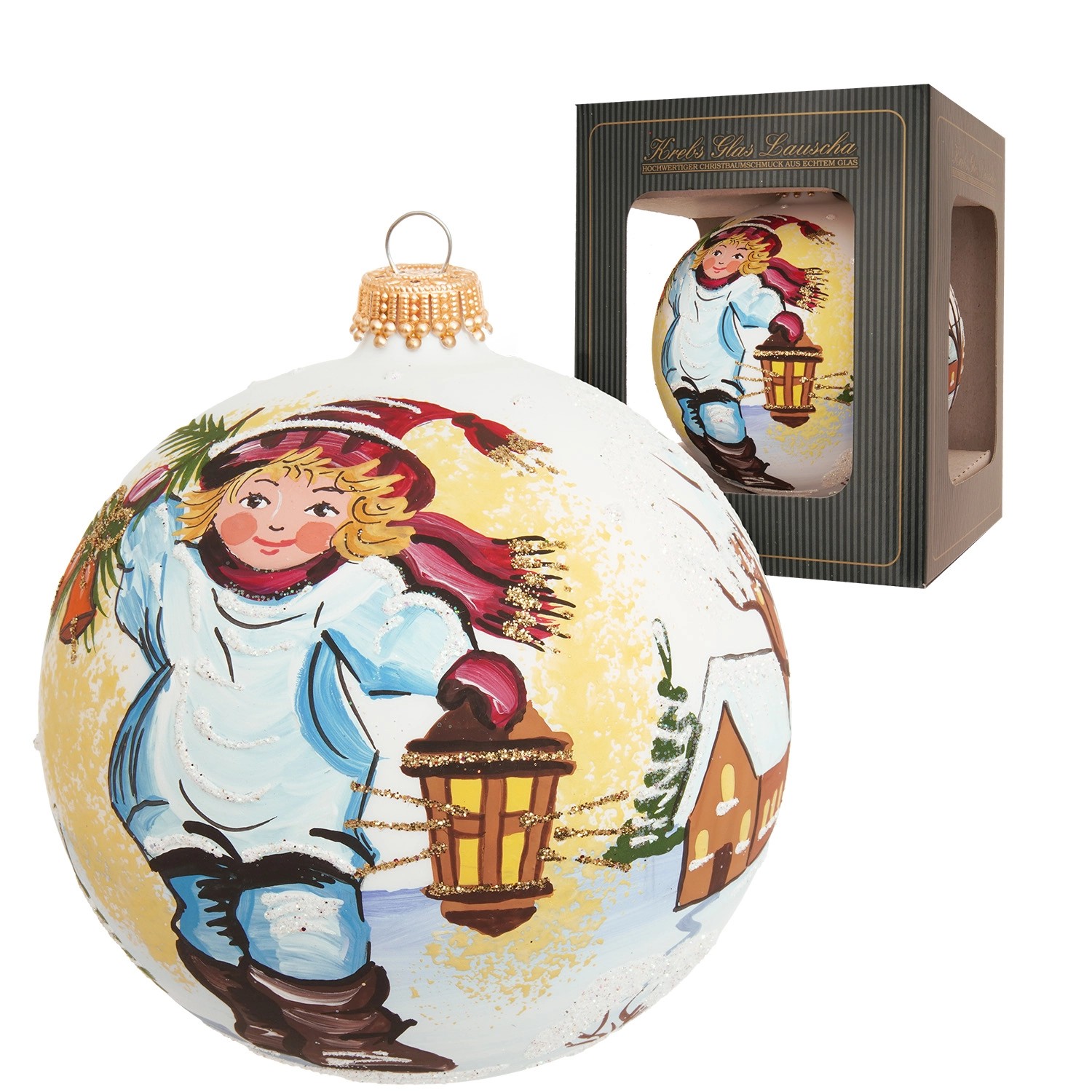 Krebs Glas Lauscha Weihnachtskugel Junge mit Laterne Mehrfarbig 10cm günstig online kaufen