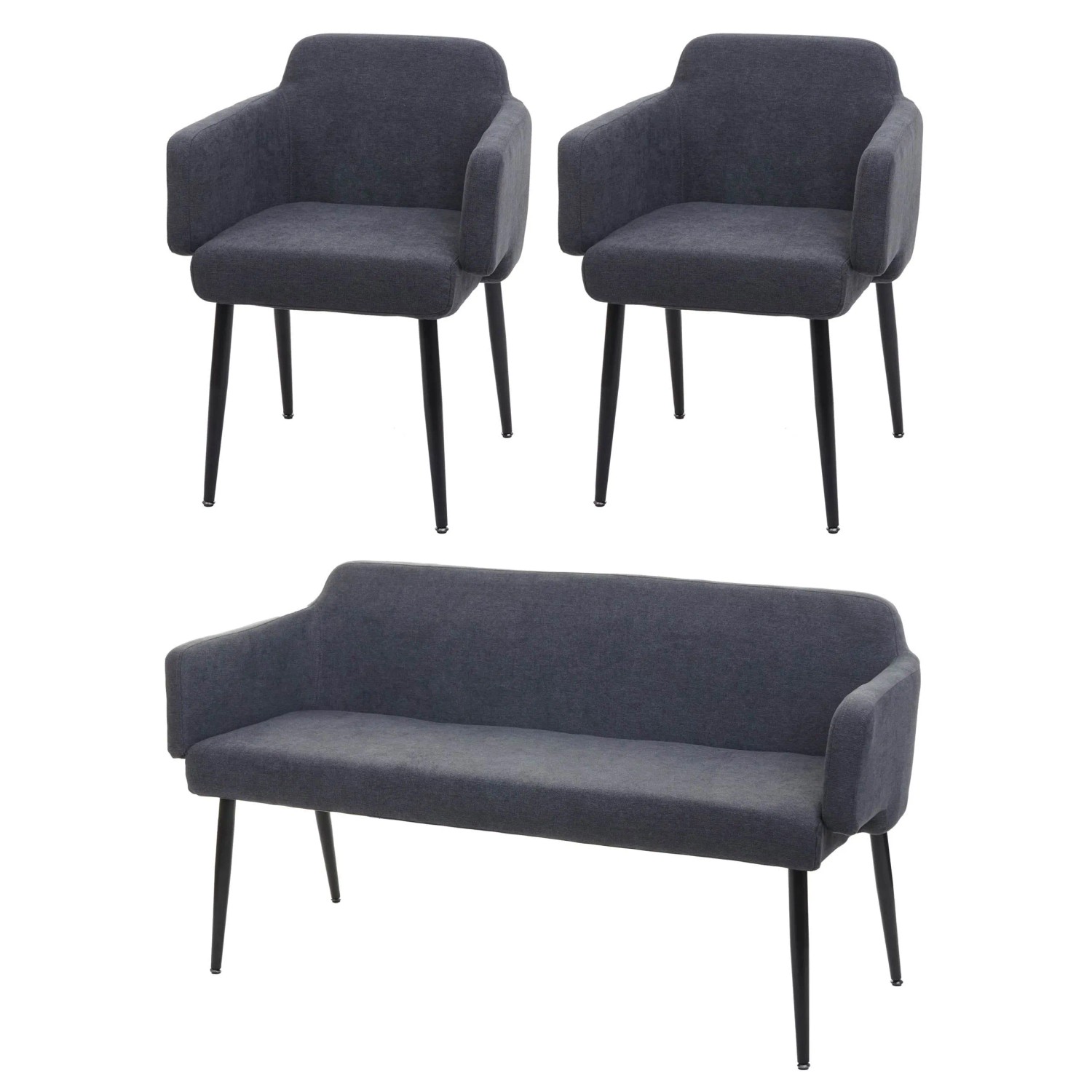 MCW Esszimmer-Set L13 3-teilig 2er-Set Stuhl+Sitzbank Anthrazit günstig online kaufen