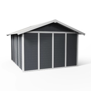 Grosfillex Kunststoff-Gartenhaus Deco H 11, dunkelgrau, 315x355 cm. Wetterfestes Gerätehaus mit Doppeltür.